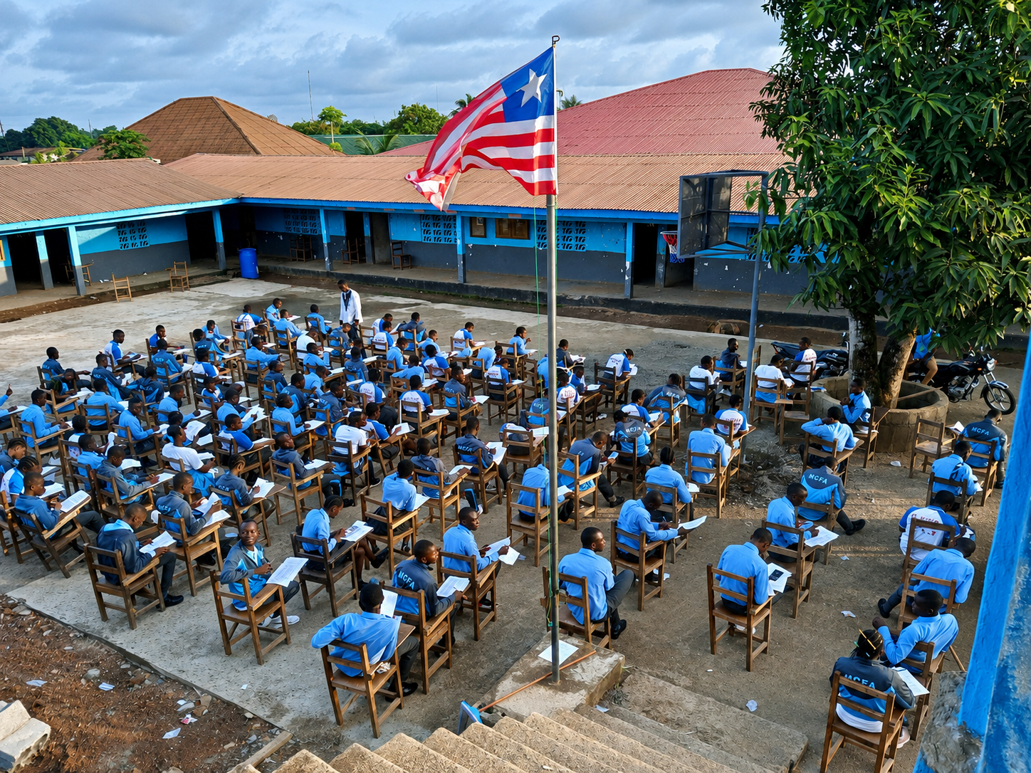 Students during outdoor examination